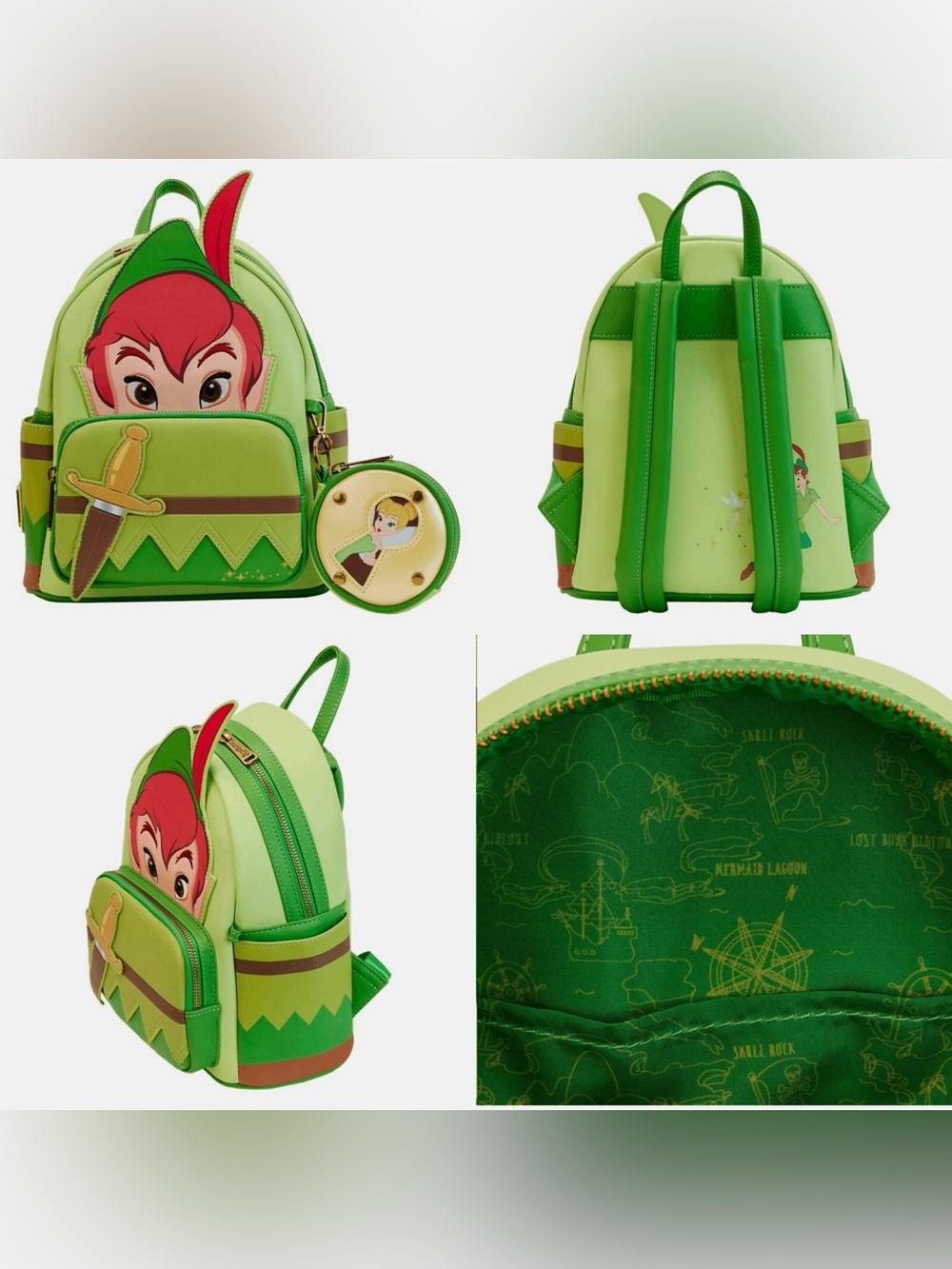 NWOT Loungefly Disney Peter Pan and Tinker Bell Cosplay Backpack with Coin